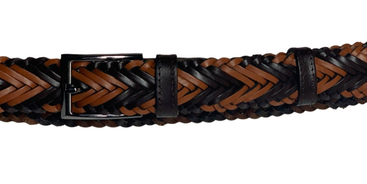 Brown & Tan Genuine Leather Handmade Woven Belt for Men