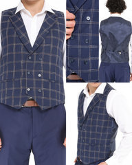 ICONIC NAVY DOUBLER - Navy Check Double Breasted Waistcoat