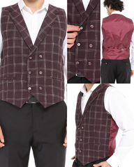 ICONIC BURGUNDY DOUBLER - Red Check Double Breasted Waistcoat