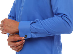Dark Blue Double Cuff Shirt With Studs for Men