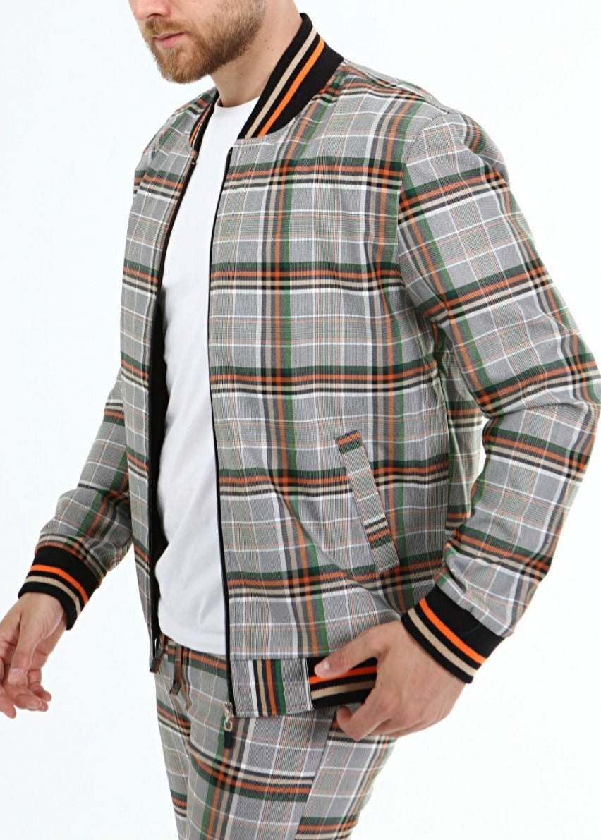 Green and Orange Check bomber jacket
