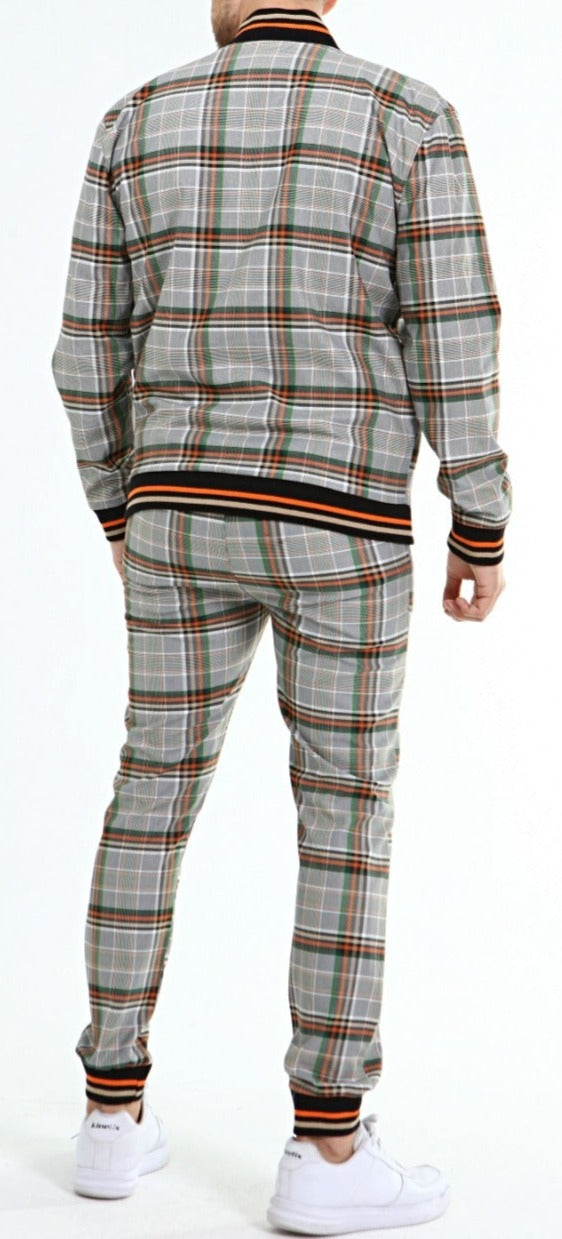 Green and Orange Check bomber jacket for men