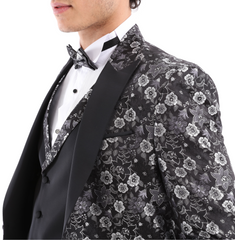 PLATINUM ROSE - Grey Jacquard Four Piece Dinner & Wedding Suit