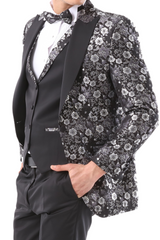 PLATINUM ROSE - Grey Jacquard Four Piece Dinner & Wedding Suit