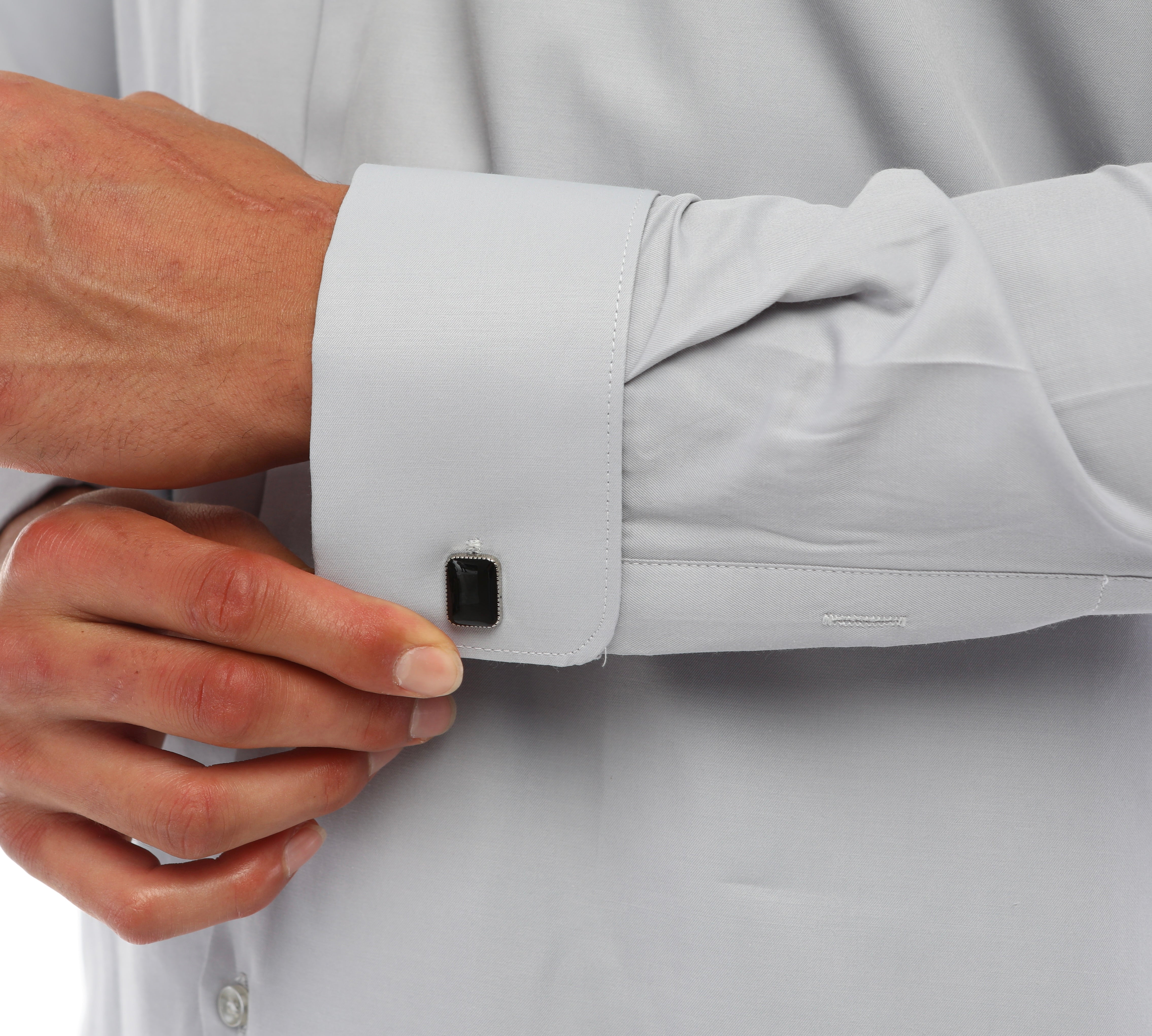 Grey Double Cuff Shirt With Studs for Men