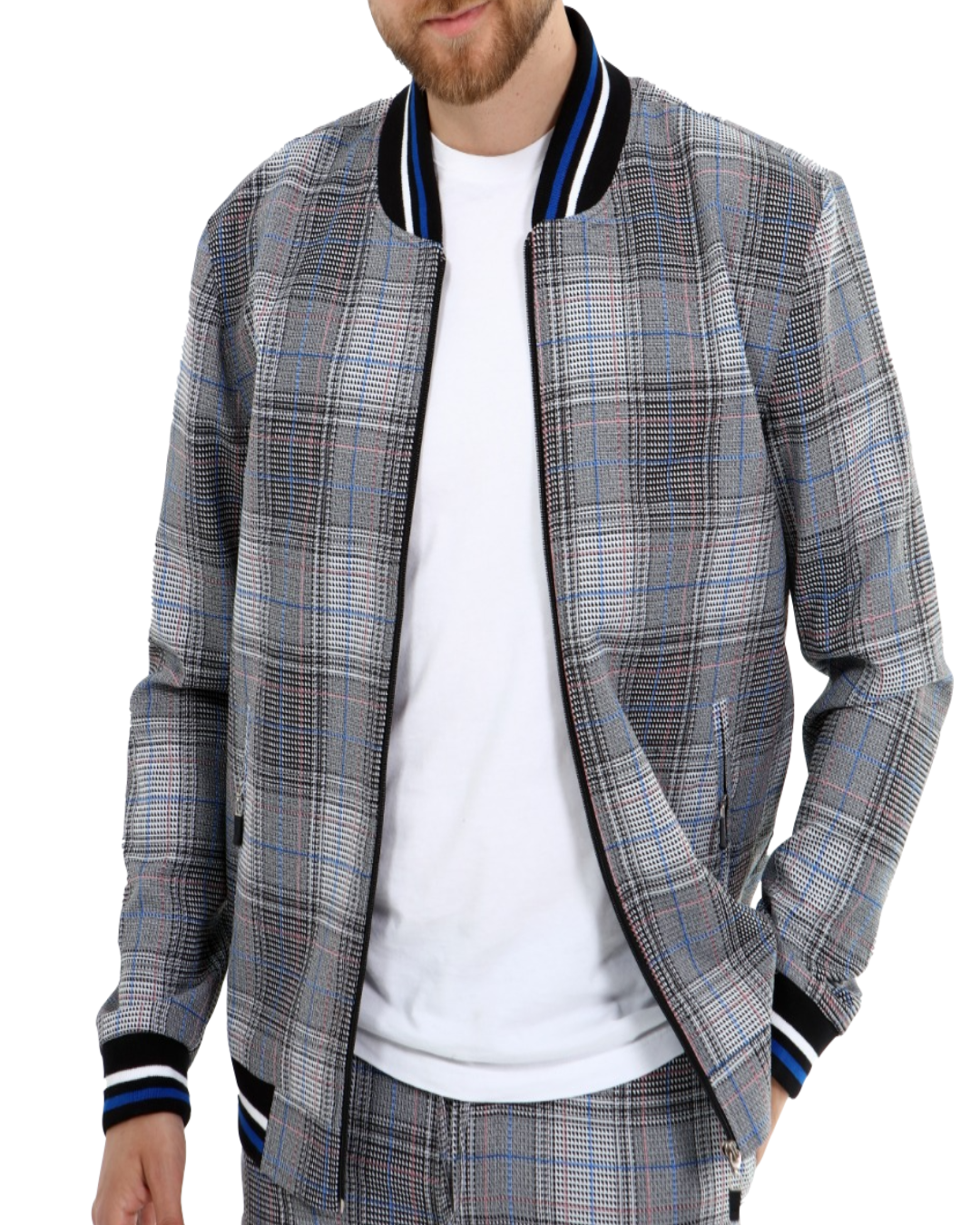 Grey and White Check bomber jacket by designer London