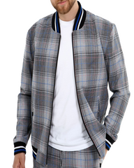 Grey and White Check bomber jacket by designer London