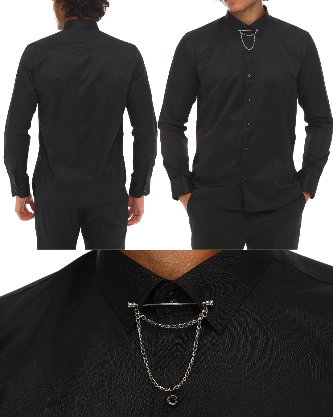 ICONIC BLACK PINNED - Black Pinned Collar Shirt