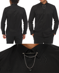 ICONIC BLACK PINNED - Black Pinned Collar Shirt