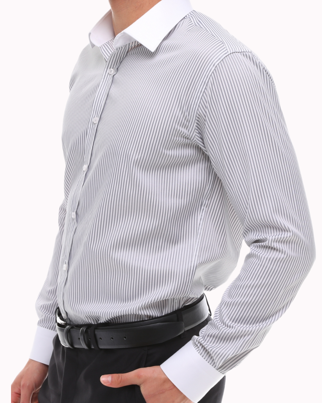 ICONIC GREY STRIPE - Grey Stripe with White Collar Shirt