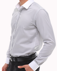 ICONIC GREY STRIPE - Grey Stripe with White Collar Shirt