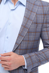 ICONIC MAJESTIC - Lilac & Brown & Wine Check Blazer for Men