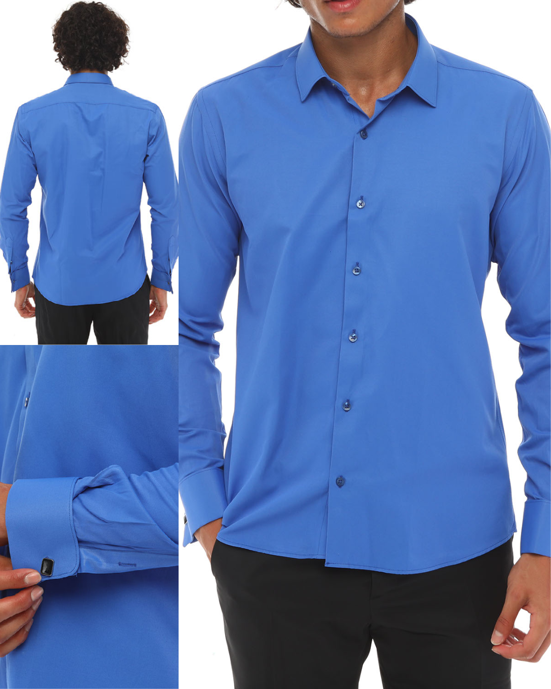 ICONIC NIGHT BLUE DOUBLER - Dark Blue Double Cuff Shirt With Studs