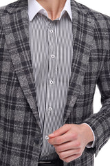 Grey & Black Check Blazer for Men