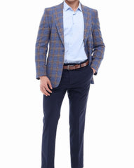 ICONIC STUNNING - Blue & Brown Check Blazer for Men
