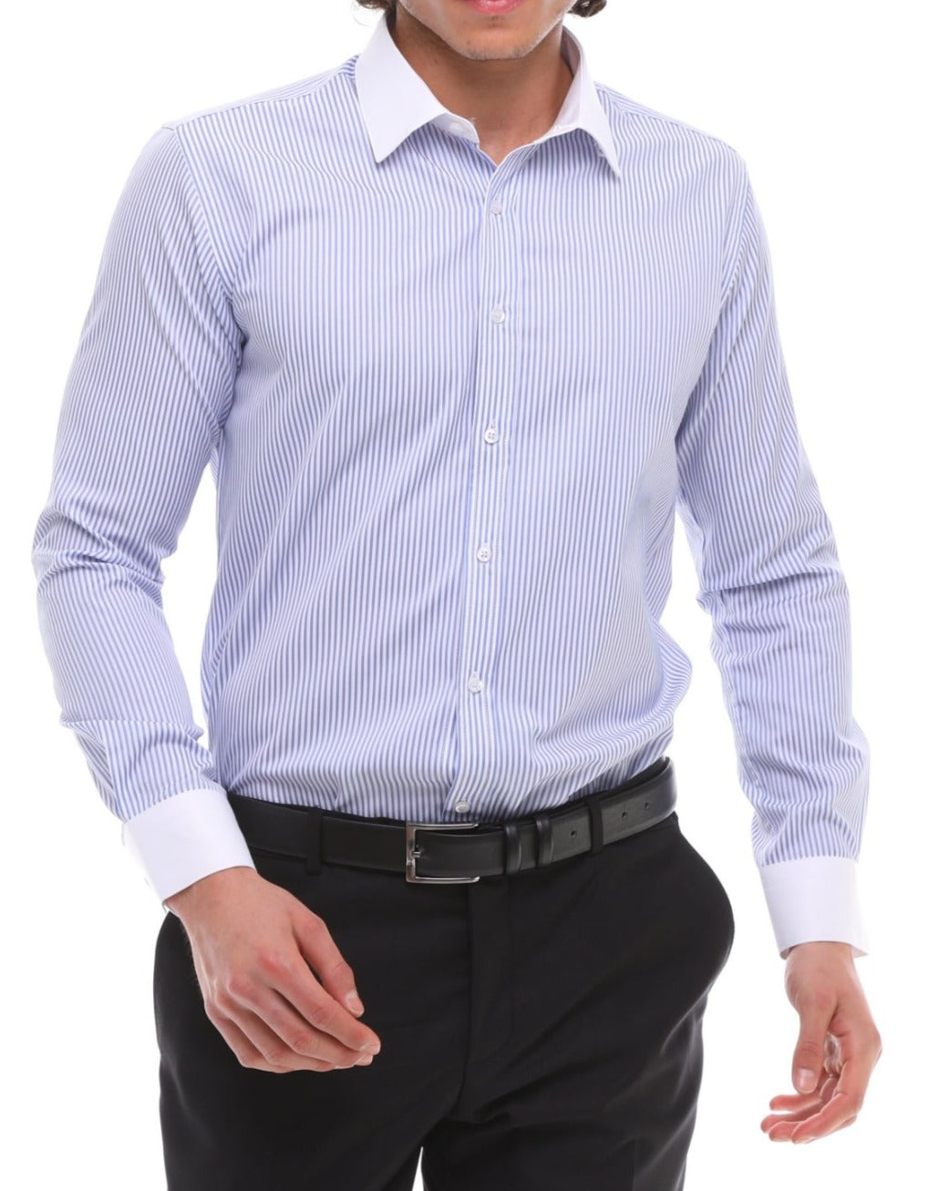 Lilac Stripe with White Collar Shirt