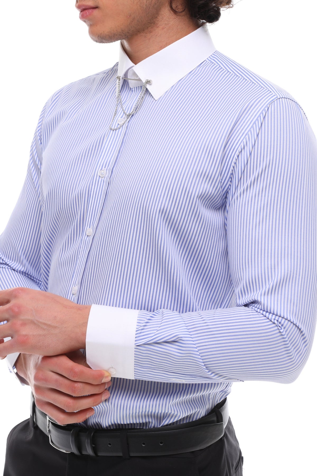 Lilac Stripe with White Pinned Collar Shirt
