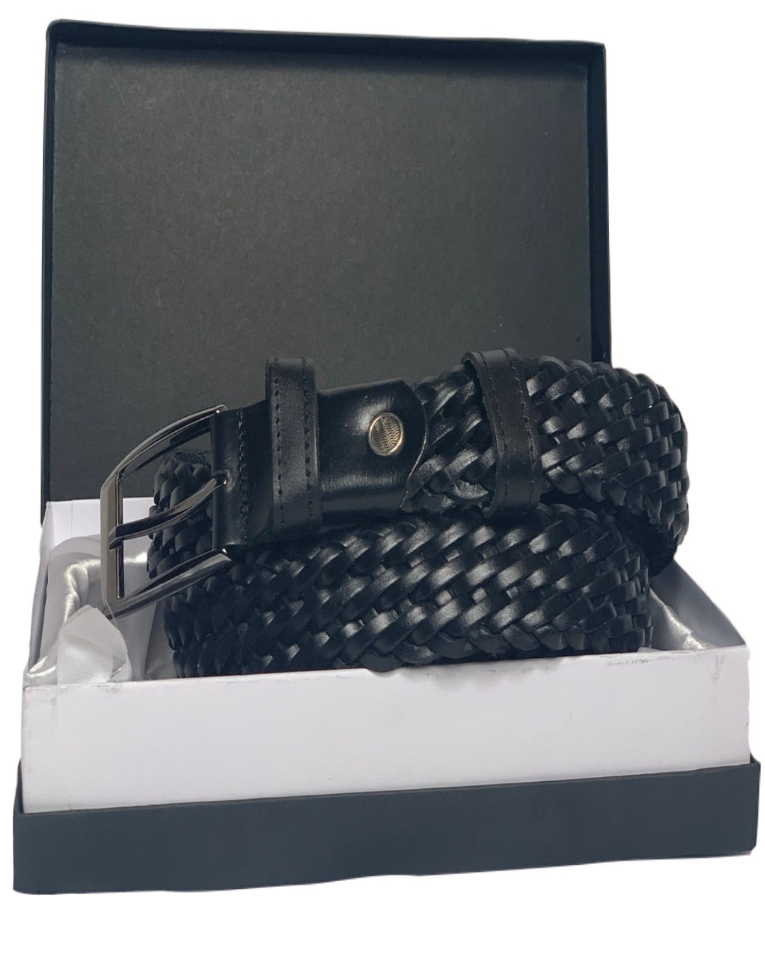 Men's Black Genuine Leather Handmade Woven Belt