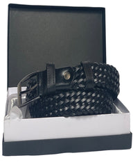 Men's Black Genuine Leather Handmade Woven Belt
