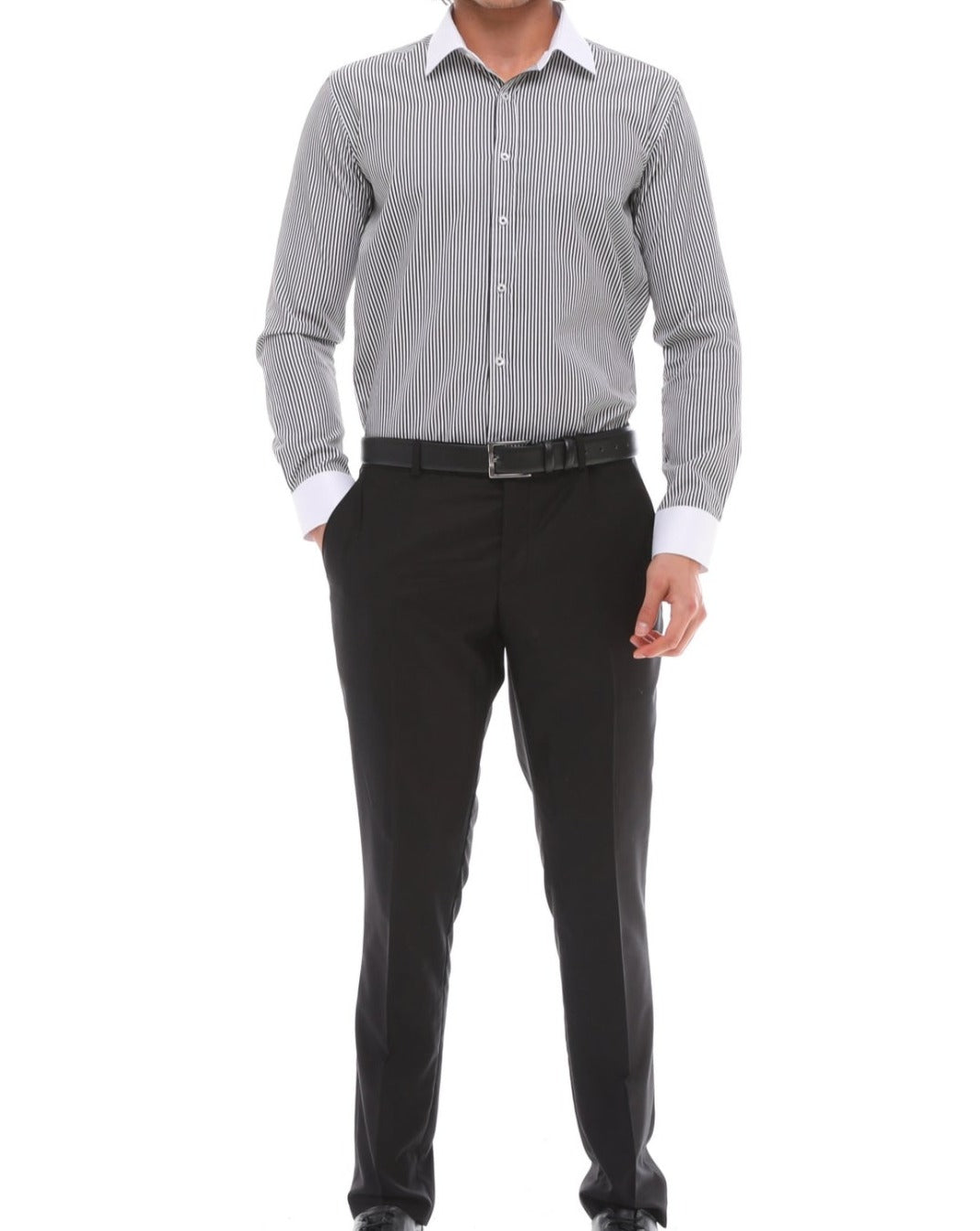 Men's Black Stripe with White Collar Shirt