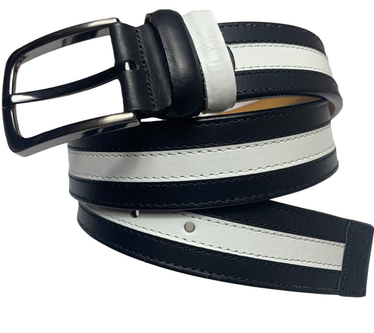 Men's Black & White Genuine Leather Handmade Belt - A Designer Limited Edition Production