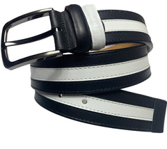 Men's Black & White Genuine Leather Handmade Belt - A Designer Limited Edition Production