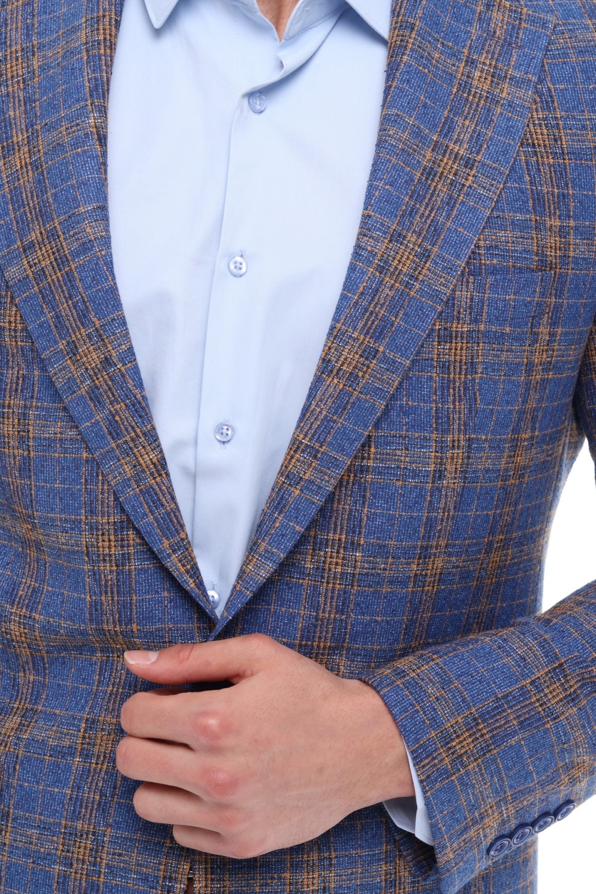 Men's Blue & Brown Check Blazer
