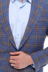 Men's Blue & Brown Check Blazer