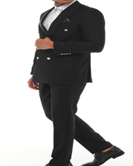Men's Double-Breasted Black Suit
