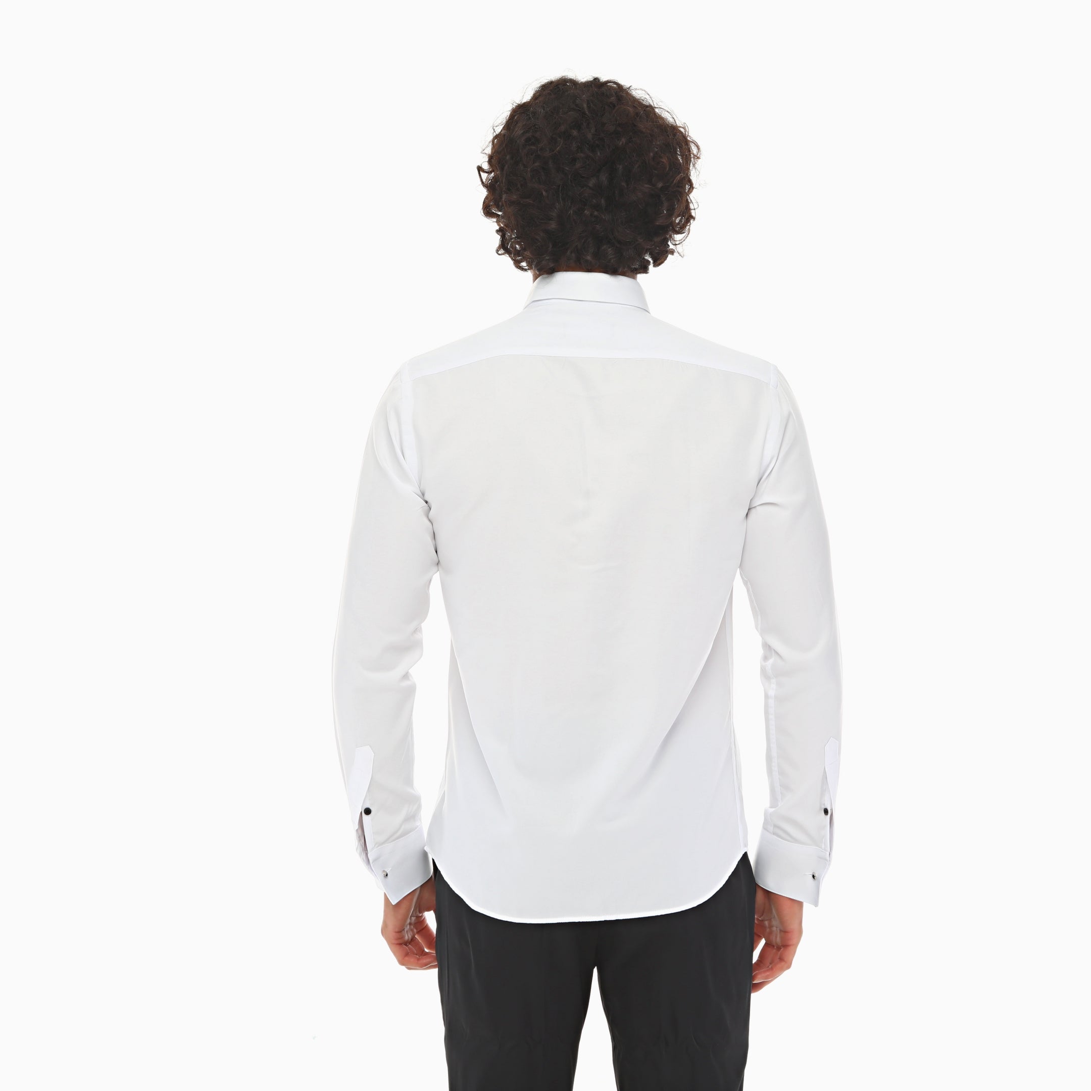ICONIC HORIZONTAL PLEATED - White Tuxedo Shirt With Studs for Men