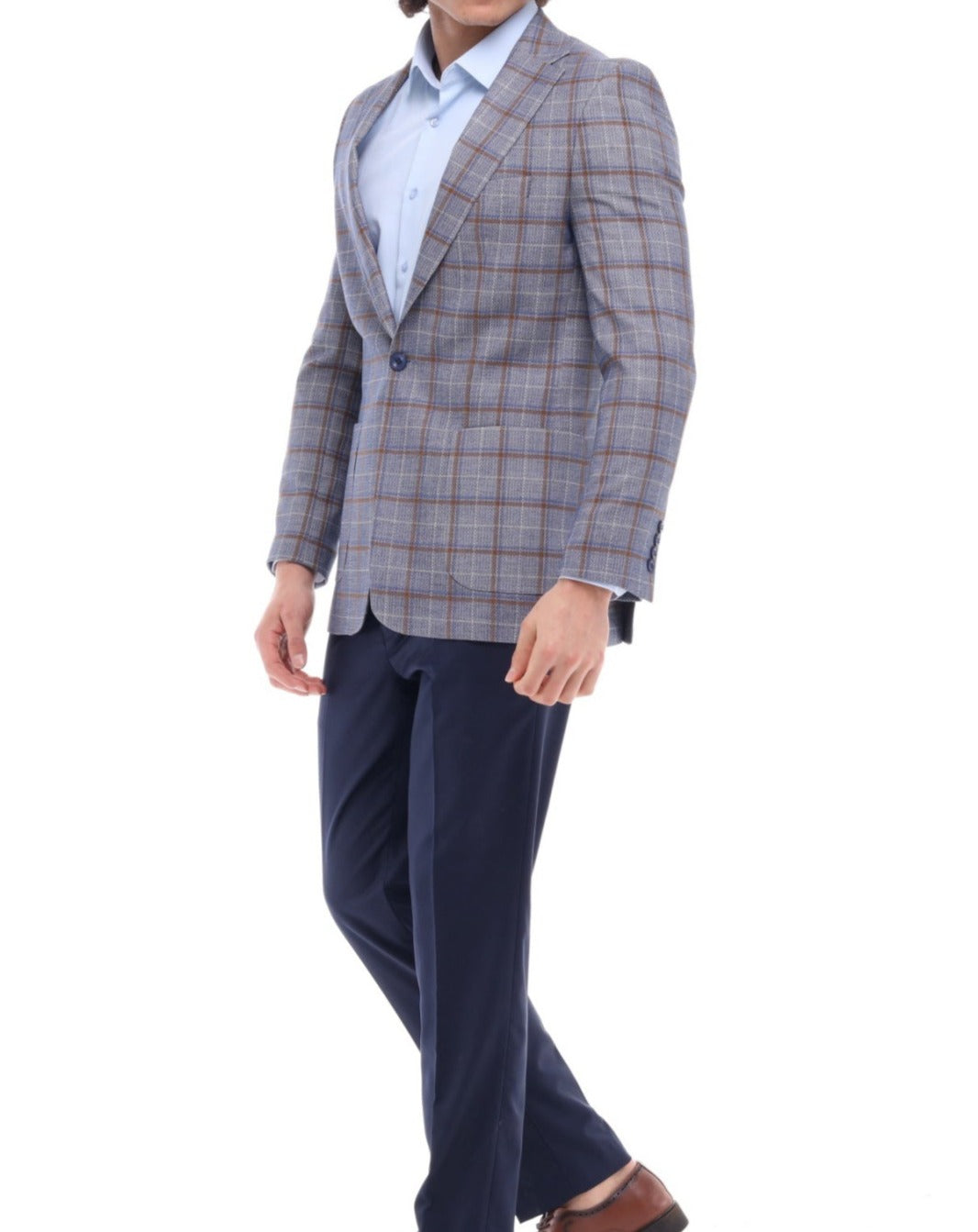 Men's Lilac & Brown & Wine Check Blazer