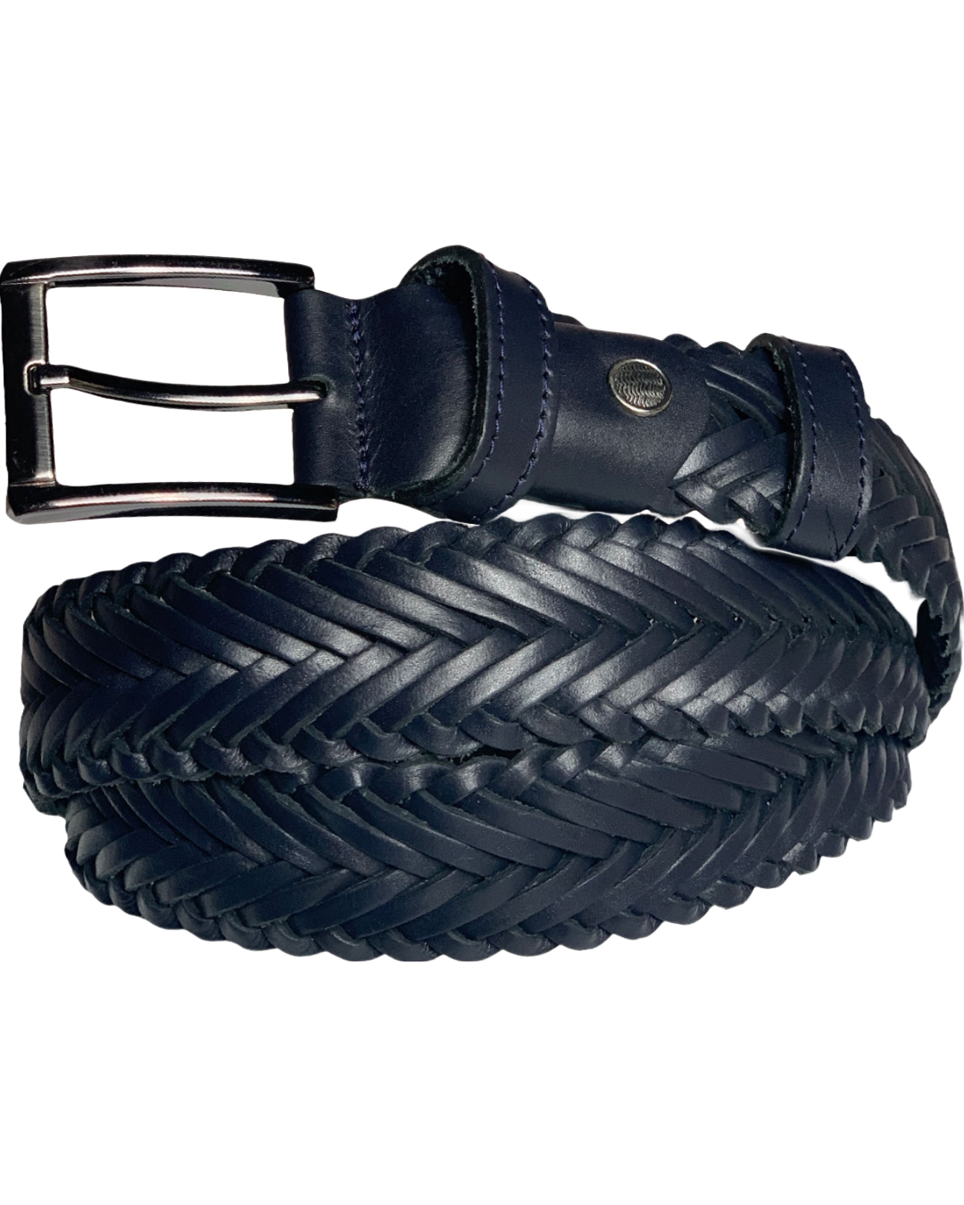 Men's Navy Genuine Leather Handmade Woven Belt