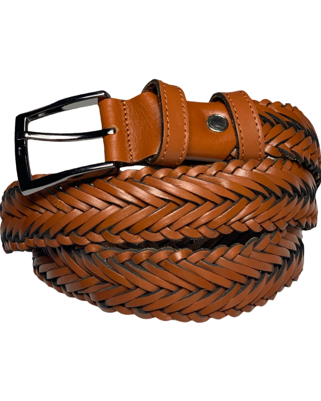 Men's Tan Genuine Leather Handmade Woven Belt