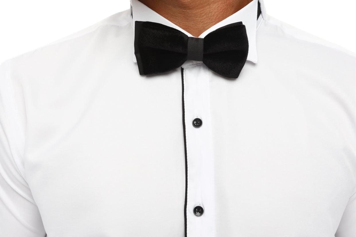 White & Black Tuxedo Design Shirt With Studs for Men