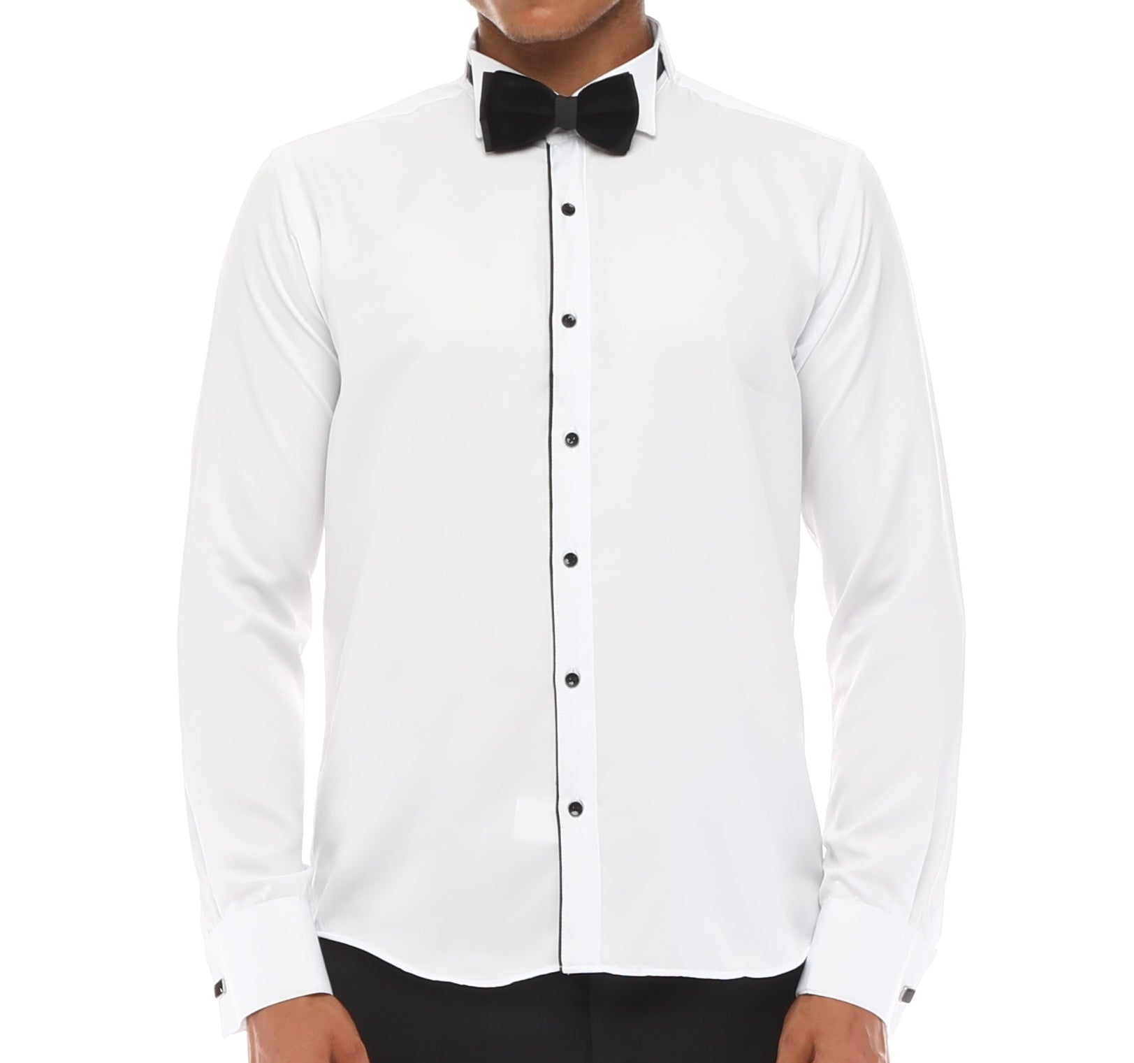 White & Black Tuxedo Shirt With Studs
