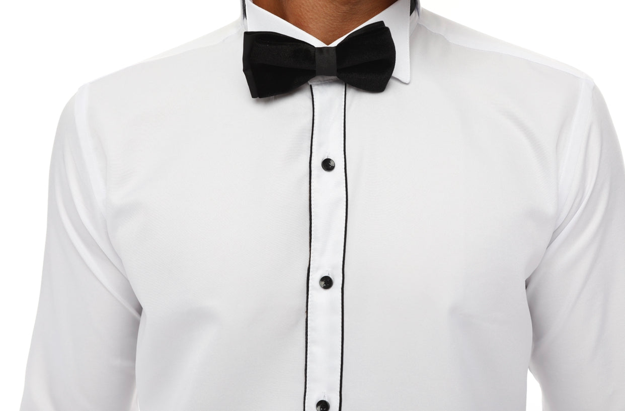 Men's White & Black Tuxedo Shirt With Studs