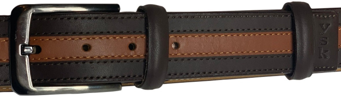Men's brown and tan genuine leather handmade belt.