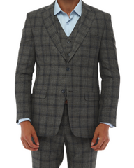 ISAAC CHARCOALS - Charcoal & Blue Plaid Three Piece Suit