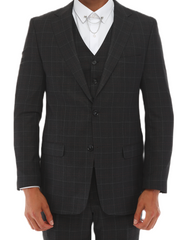 ISAAC BACK - Black & White & Red Plaid Three Piece Suit