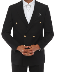 Men's ICONIC Black Double Breasted Suit With Golden Crested Buttons