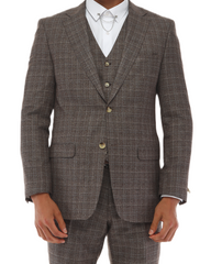 ISAAC BROWNS - Brown & White Plaid Three Piece Suit