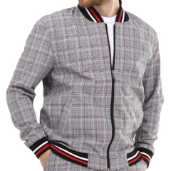 ICONYN GENTLEMAN BOMBER JACKET - Grey and Red Check