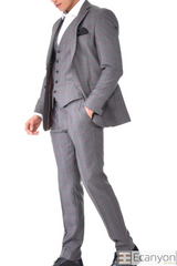 Grey Plaid Green Design Three Piece Suit, A timeless a grey plaid burgundy design suit that can be styled up for special events or styled down for the office. The matching quality a grey plaid burgundy matched design waistcoat and trousers are paired with a grey plaid burgundy design  jacket. You’ll love the patterned lining panels on this suit, especially the one in the jacket’s breast pocket which doubles up as a pocket square. Master Tailored Fit 3 Piece