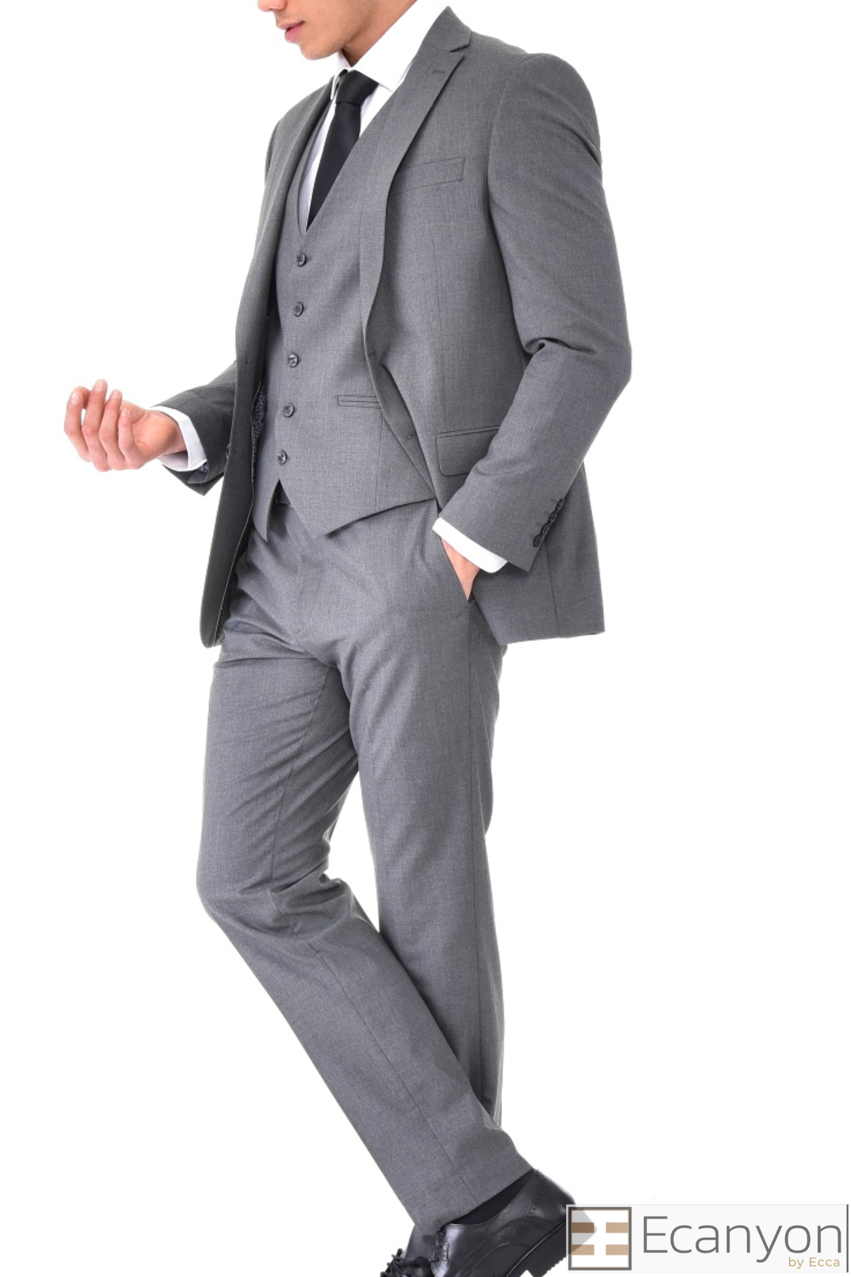 Grey Plain Three Piece Suit, A timeless a plain grey three piece suits that can be styled up for special events or styled down for the office. The matching quality a plain grey waistcoat and trousers are paired with a plain grey suit jacket. You’ll love the patterned lining panels on this suit, especially the one in the jacket’s breast pocket which doubles up as a pocket square. Master Tailored Fit 3 Piece Suit