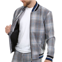 ICONYN GENTLEMAN BOMBER JACKET - Grey and White Check