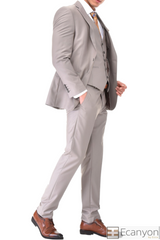 Milky-Brown Plain Three Piece Suit, A timeless a plain milky-brown three piece suits that can be styled up for special events or styled down for the office. The matching quality a plain milky-brown waistcoat and trousers are paired with a plain milky-brown suit jacket. You’ll love the patterned lining panels on this suit, especially the one in the jacket’s breast pocket which doubles up as a pocket square. Master Tailored Fit 3 Piece Suit