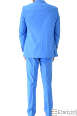 Sky Blue Plain Three Piece Suit, A timeless a plain sky blue three piece suits that can be styled up for special events or styled down for the office. The matching quality a plain sky blue waistcoat and trousers are paired with a plain sky blue suit jacket. You’ll love the patterned lining panels on this suit, especially the one in the jacket’s breast pocket which doubles up as a pocket square.Master Tailored Fit 3 Piece Suit