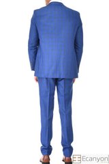 Blue Plaid Three 3 Suit, A timeless a blue plaid design suit that can be styled up for special events or styled down for the office. The matching quality a blue plaid matched design waistcoat and trousers are paired with a blue plaid grey matched design jacket. You’ll love the patterned lining panels on this suit, especially the one in the jacket’s breast pocket which doubles up as a pocket square.Master Tailored Fit 3 Piece Suit