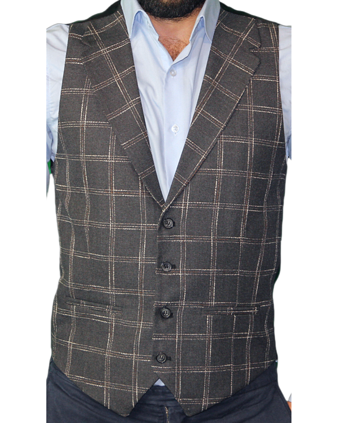 ICONIC GREY SINGLER - Grey Check Single Breasted Waistcoat