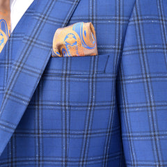 Blue Plaid Three 3 Suit, A timeless a blue plaid design suit that can be styled up for special events or styled down for the office. The matching quality a blue plaid matched design waistcoat and trousers are paired with a blue plaid grey matched design jacket. You’ll love the patterned lining panels on this suit, especially the one in the jacket’s breast pocket which doubles up as a pocket square.Master Tailored Fit 3 Piece Suit